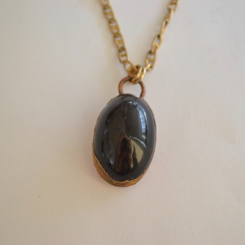 Imagen 3 de 5 de Collar Dije Espejo De Obsidiana Negra, Cadena Bronce, Cod1