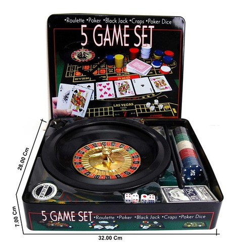 Play Set 5 En 1 En Caja De Metal Ruleta, Poker Y Más