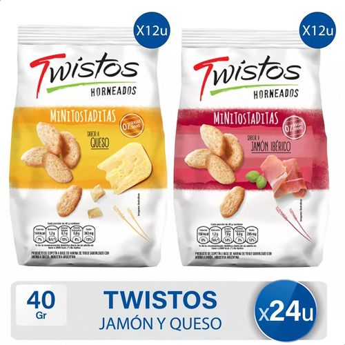 Twistos Queso Tostaditas Snack Salado + Twistos Jamon X24u