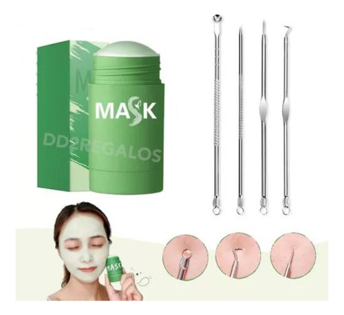 Combo Mascarilla Green Stick + Kit X4 Saca Comedones Acne 