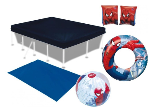 Kit Forro E Capa P/ Piscina 3000 L+ Bola+ Boias Homem Aranha Cor Preto