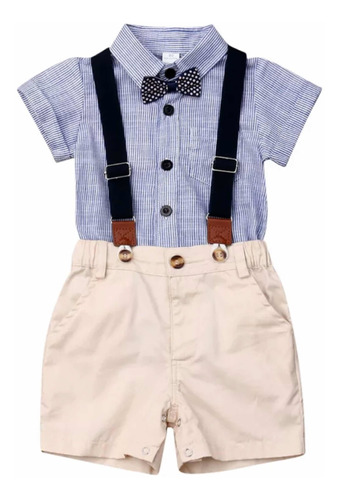 Conjunto Formal Niño  Short Bebe  Azul/caqui