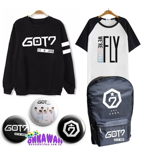 Combo Got7 - Buzo Unisex + Remera Ranglan + Mochila + 3 Pins