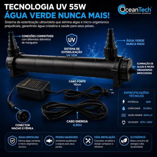 Filtro Esterilizador Uv Ocean Tech 55w Pu 55 | Parcelamento sem juros