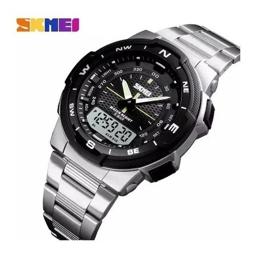 Imagen 3 de 5 de Reloj Hombre Elegante Correa Acero Análogo Digital Al Agua