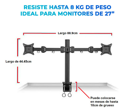 Brazo Soporte De Mesa O Escritorio P Dos Monitores 13 A 27