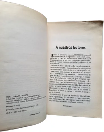 Libro Textos Para Pensar - Revista Noticias #1000 (Usado)