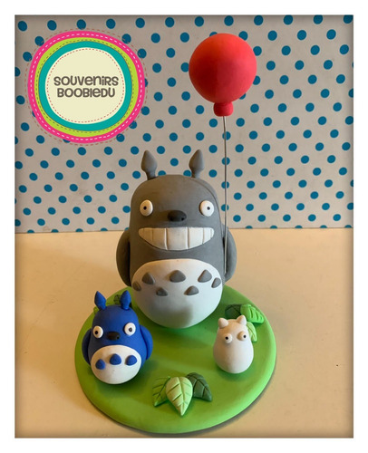 Totoro Adorno De Torta Con Sonrisa + Globo + Base 