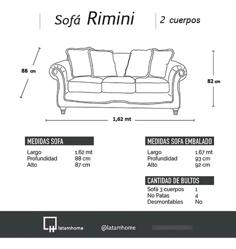 Sofa Rimini 2 Cuerpos Tela Velvet - Latam Home