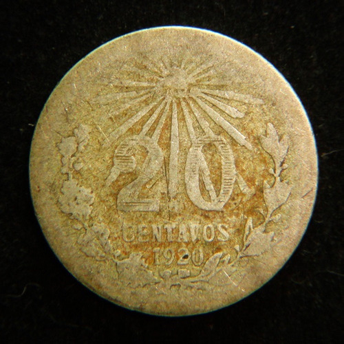 Moneda 20 Centavos 1920 Variedad Plata 0,720 Resplandor