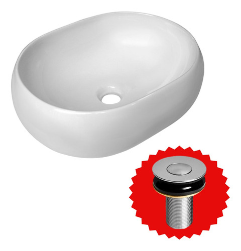 Kit Cuba De Apoio Oval 45cm Lavabo Banheiro + Válvula Click