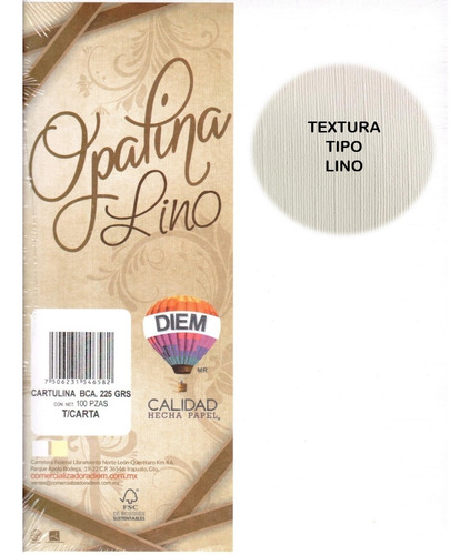 Opalina Con Textura Lino Blanca Carta Delgada Diem 125 Grs Color Blanco