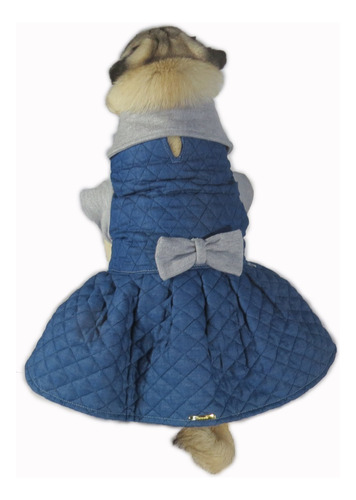 Vestido De Cachorro/ Gato Inverno Frio Jeans Matelasse +laço