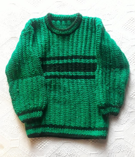Sweater Para Niño, Verde Y Azul Tejido A Mano