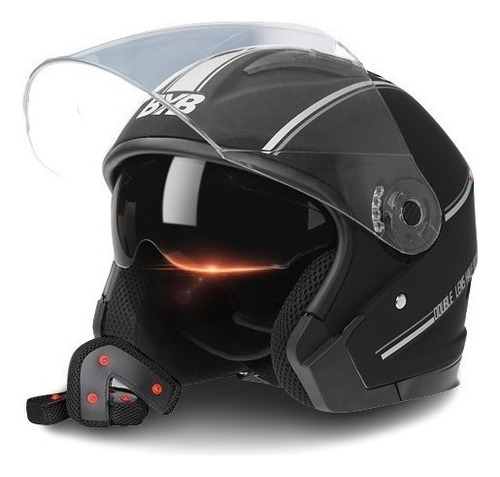 Set Casco Abierto Abatible Motociclista Uso Rudo Gafas Humo