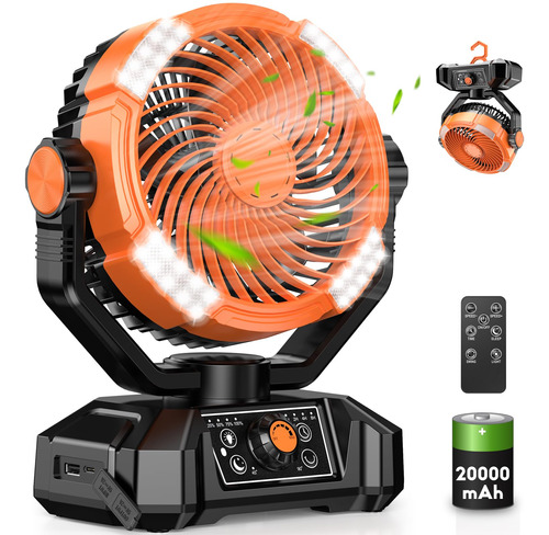 Zmirne Ventilador De Camping Portátil Con Linterna Led, Ve.