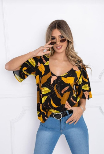 Imagen 2 de 3 de Blusa Larguita Fresca Madrid Fibrana M L Xl Xxl Talle Grande