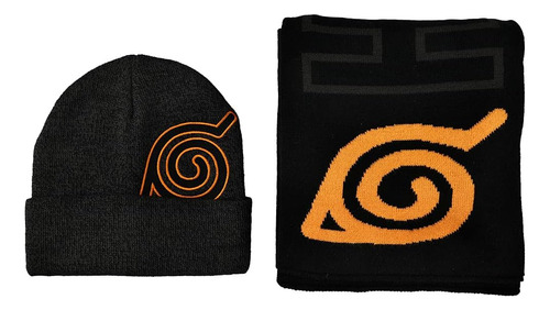 Naruto Black Marl Peek-a-boo Cuff Beanie Y Hidden Leaf Villa