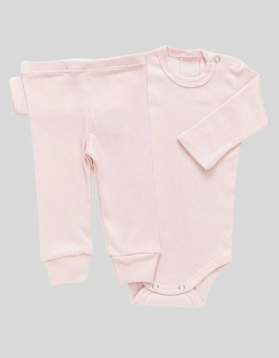 Conjunto Body E Calça Bebê Manga Longa Confortável Rosa Bebê Gg