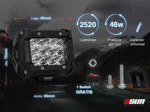 Imagen 2 de 8 de Par De Faros Led Osun® Alta Intensidad 36w Con Estructura 100% Metal + Bases Universales Ideal Para Autos/motos/camiones