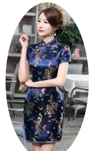 Vestido Tradicional Chinês Curto Qipao Cheongsam Cheongsam C