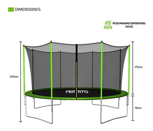 Imagen 5 de 10 de Cama Elastica 3.65 Metros Trampolin Red Protectora Chicos