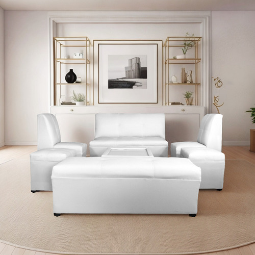 Sala Lounge Minimalista Moderna Puff Sillones Color Blanco