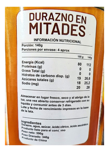 Durazno En Mitades Conserva Tarro De 590gr