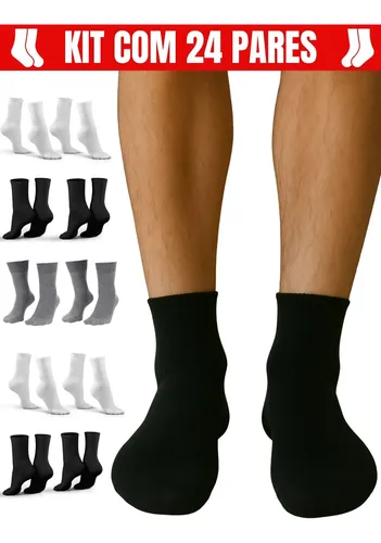 MLB 5312759860 Kit 24 Pares Meias Masculina Cano Alto Algodo Longo Medio JM