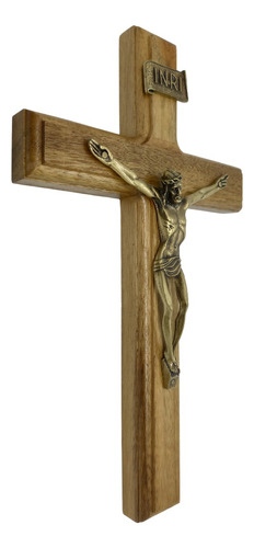 Crucifixo Cruz De Parede 26cm Madeira Maciça Natural
