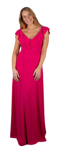 Vestido Largo Marken Fucsia Lycra Vuelo Grande Maria Paskaro