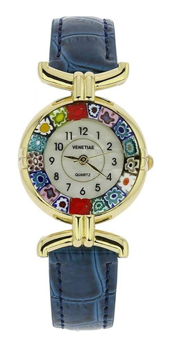 Millefiori Reloj De Cristal De Murano Azul Con Correa D...