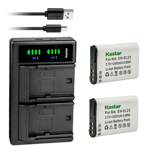  Cargador Usb Dual+2 Baterías En-el23 P/ Nikon Coolpix P900