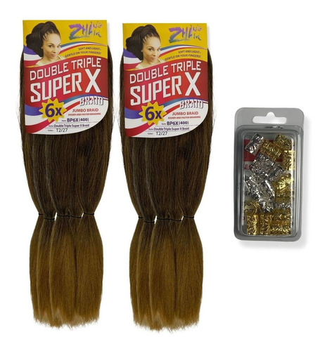 Kit 2 Jumbos Para Tranças Box Braids + 20 Anéis Reguláveis Cor T2/27 Castanho/Loiro Mel