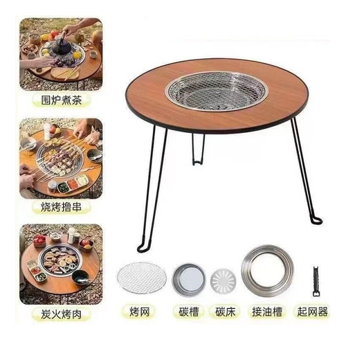Mesa Para Camping Picnic Asador De Acero Portátil Plegable