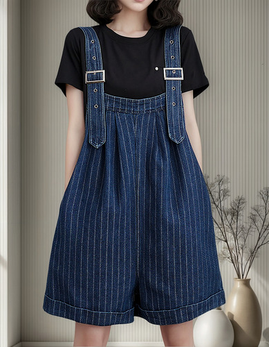Mono Corto De Mezclilla Con Doble Bolsillo Para Mujer, Talla