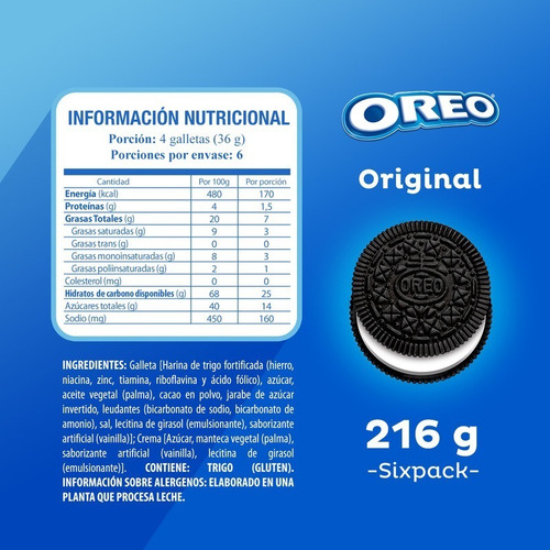 Imagen 4 de 5 de Oreo Galletas De Chocolate Rellena Sabor Vainilla 6 X 36 Gr