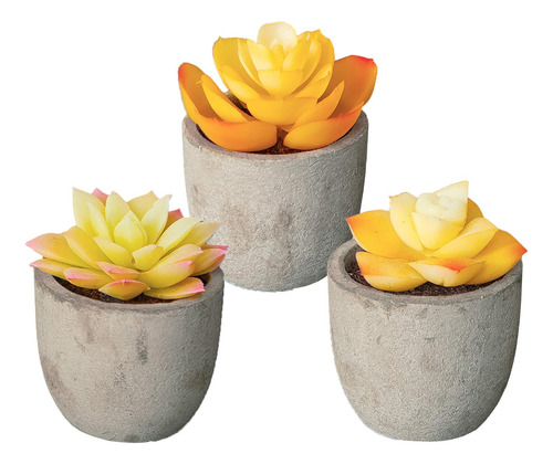 Juego De 3 Plantas Artificiales En Maceta Gris, Flores, Sucu