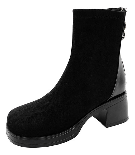 Botas Pitillo Elásticas De Ante De Tacón Grueso Para Mujer