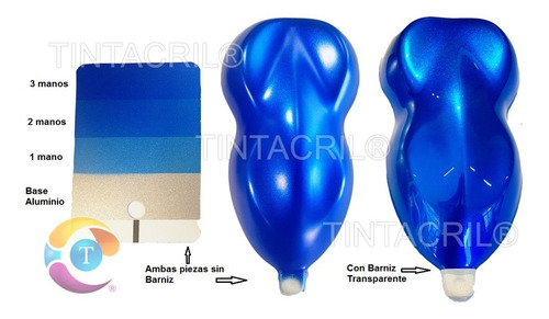 Imagen 7 de 11 de Kit Pintura Candy Bc Azul Noche 1 Lt + Base Aluminio Bc. 1l.