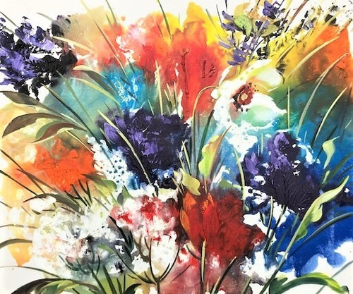Imagem 1 de 6 de Obra/quadro Acrílico S/tela Painel Flor Espatuladas 50x60cm
