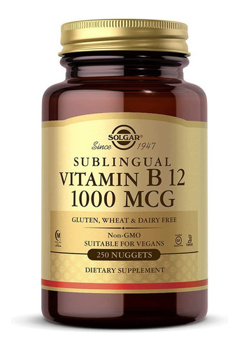 Vitamina B12 Solgar 1000 Mcg Sublingual 250 Nuggets Energía