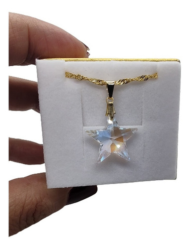 Colar Estrela Swarovski Aurora Boreal 2,0cm Folheada Ouro 18