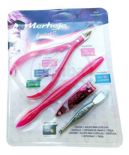 Imagen 8 de 10 de Merheje Set Pinza Depilar Espátula Corta Cutícula Y Tijera