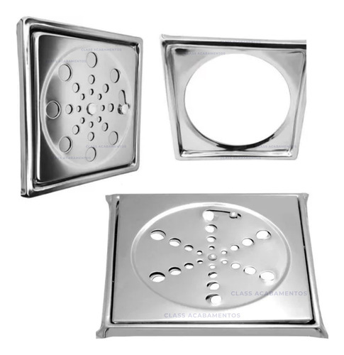 Ralo Grelha Inox Rotativo Quadrado Com Caixilho Ralo 10x10