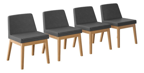 Juego De Comedor Lisboa De Madera Con 4 Sillas Tapizadas Diseño De La Tela De Las Sillas Gris Oscuro - Roble