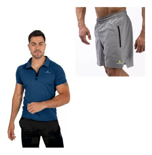 Chomba Deportiva Hombre Urban Luxury + Short Microfibra Gris