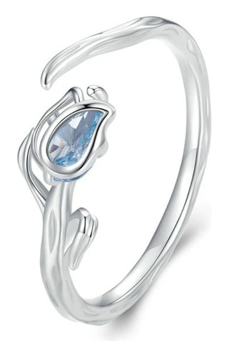 Anillo Ajustable Flor Tulipán Espinela Azul 100% Plata S925 