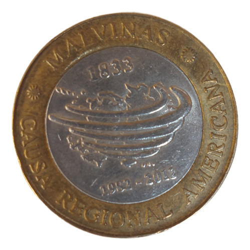 Moneda Argentina 2 Pesos 2012 Malvinas 30 Años