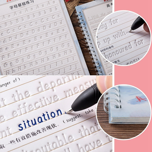 Inglés Caligrafía Copybook Reutilizable Groove Repetida Wr